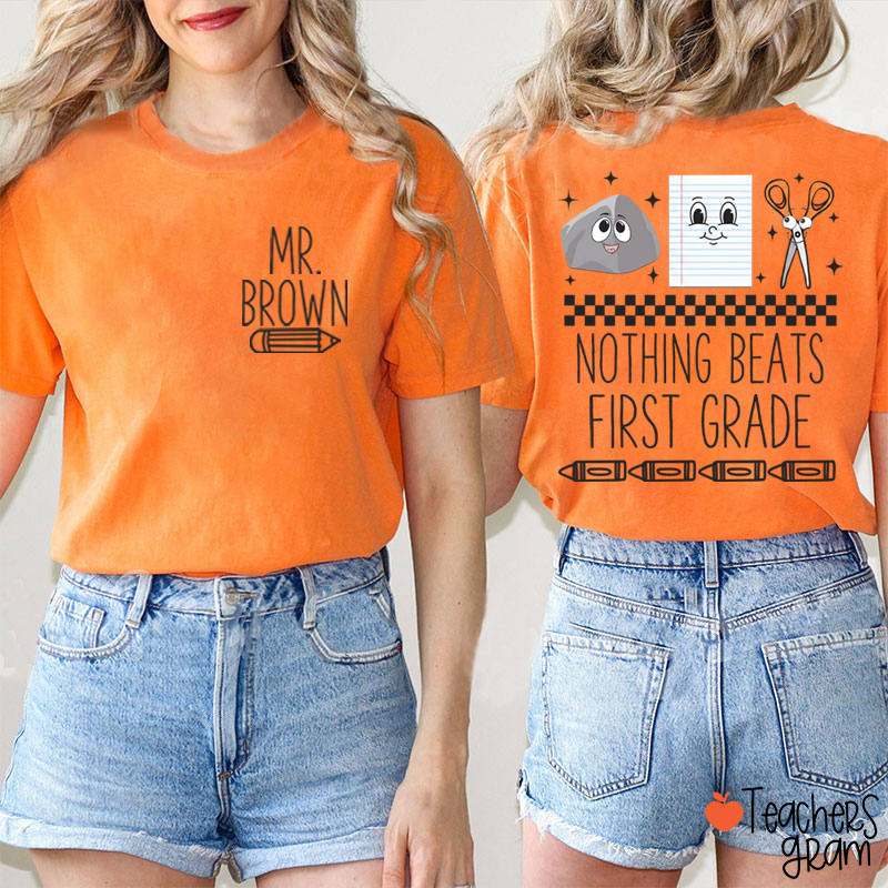 Personalized Grade Rock Paper Scissors Teacher Two Sided T-Shirt