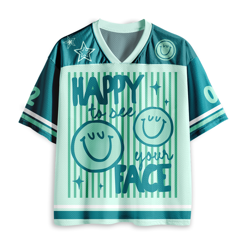 Personalized Name Two Sided Smile Face Striped Jersey Teacher T-Shirt
