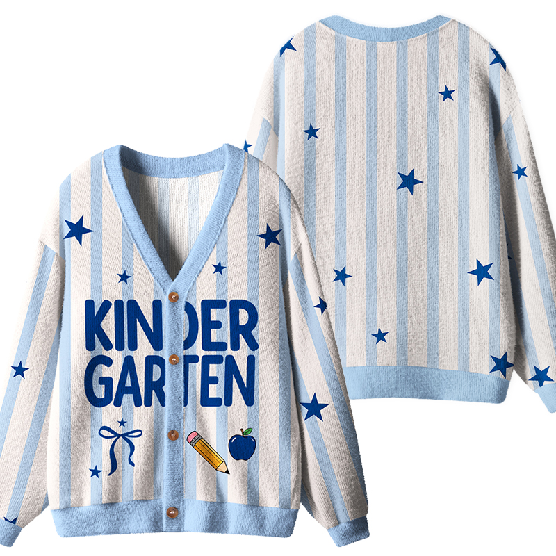 Personalized Name And Grade Preppy Stripes Pencil Apple Teacher Ugly Cardigan Sweaters
