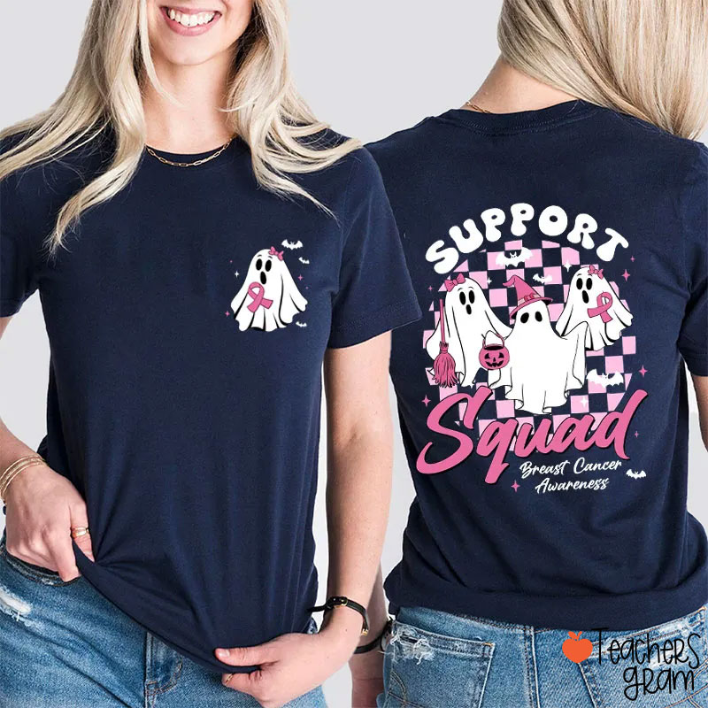 Ghostly Breast Cancer Awareness Squad Nurse Two Sided T-Shirt