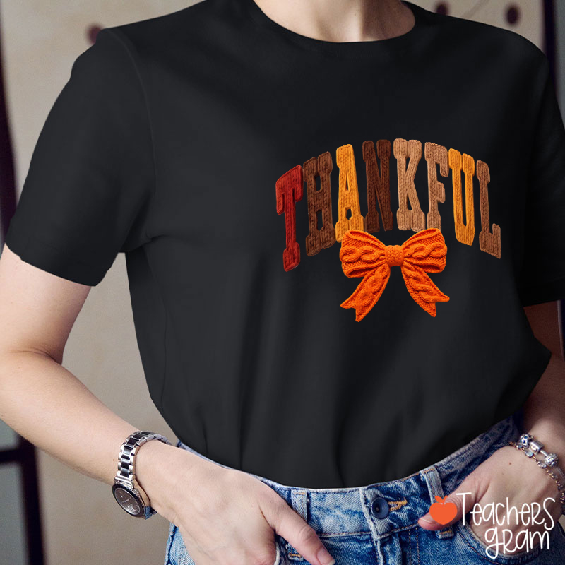 Faux Yarn Preppy Thankful Teacher T-Shirt