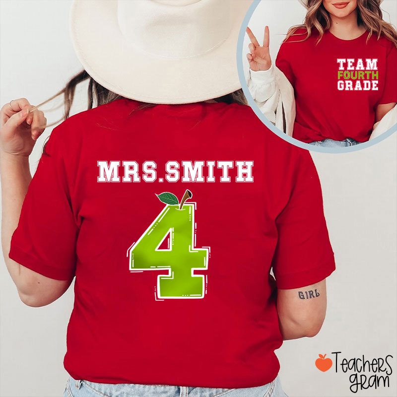 Personalized Team Grade Apple Teacher Two Sided T-Shirt