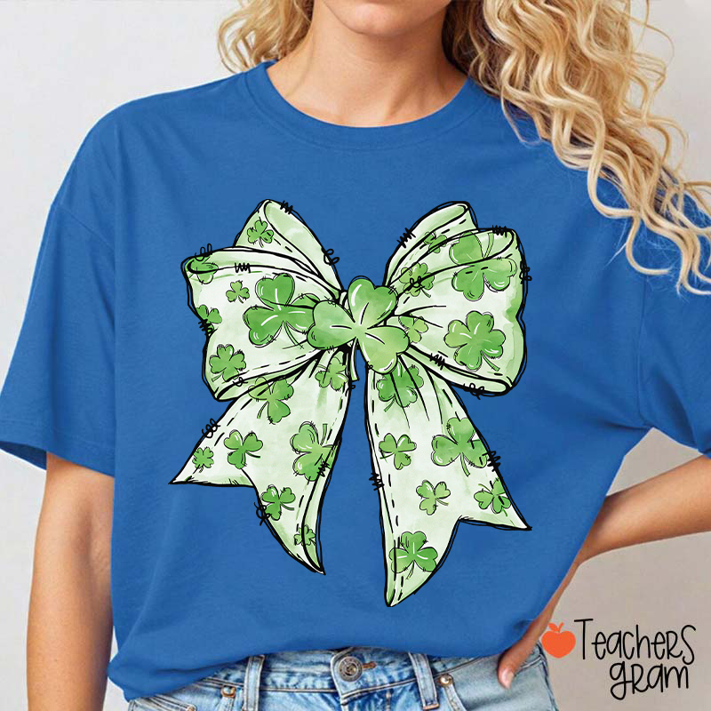 Coquette Shamrock Bow St Patrick's Teacher T-Shirt