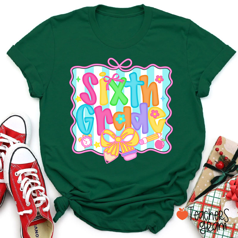 Personalized Grade Bow Tie Board Teacher T-Shirt