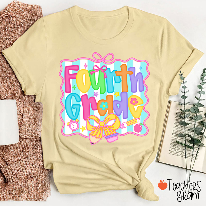 Personalized Grade Bow Tie Board Teacher T-Shirt