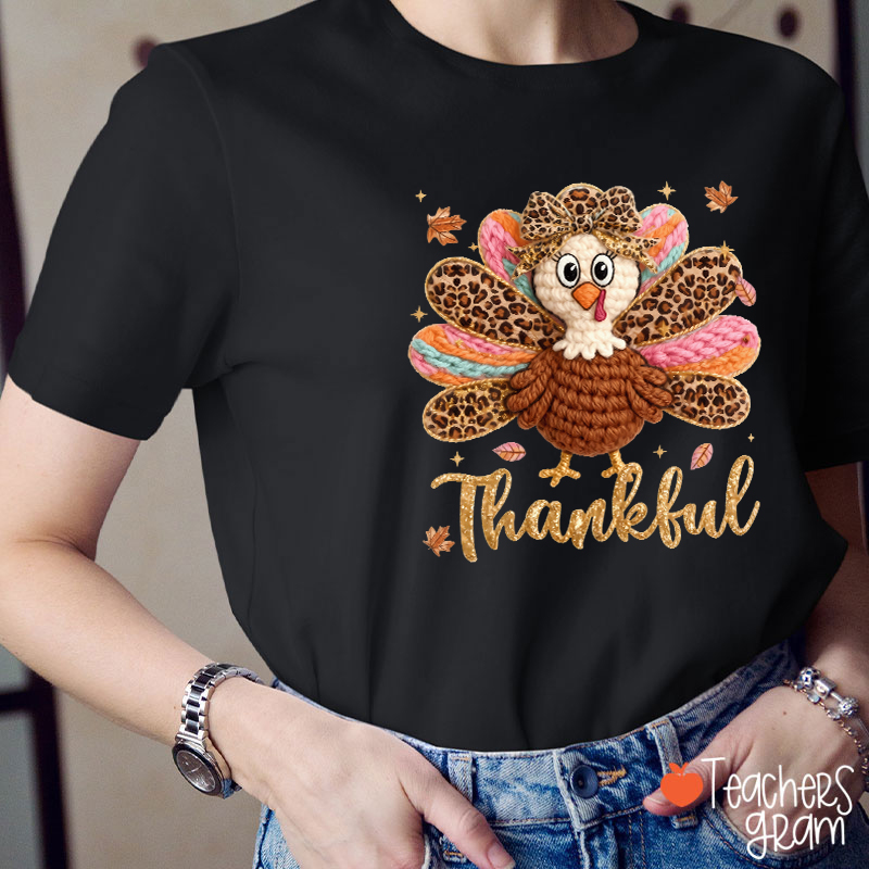 Faux Yarn One Thankful Turkey Teacher T-Shirt