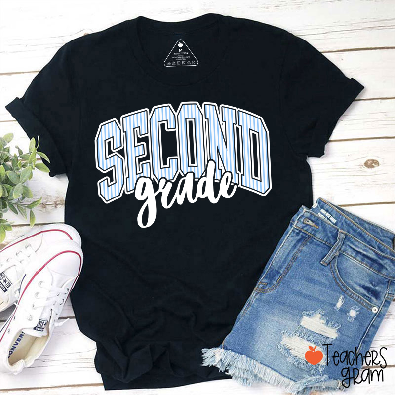 Personalized Grade Striped Varsity Teacher T-Shirt