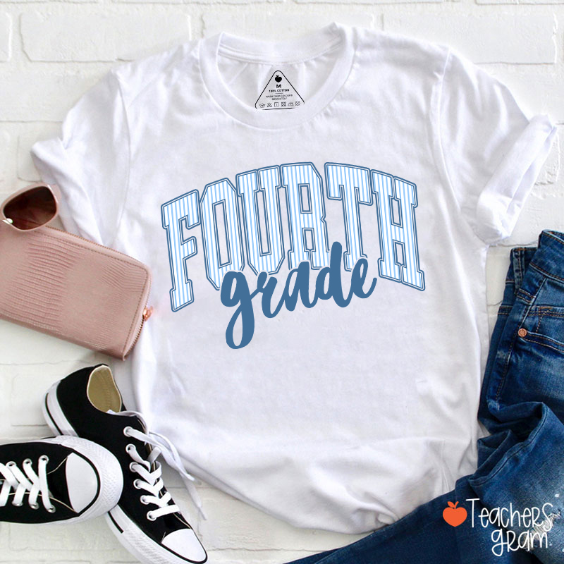 Personalized Grade Striped Varsity Teacher T-Shirt