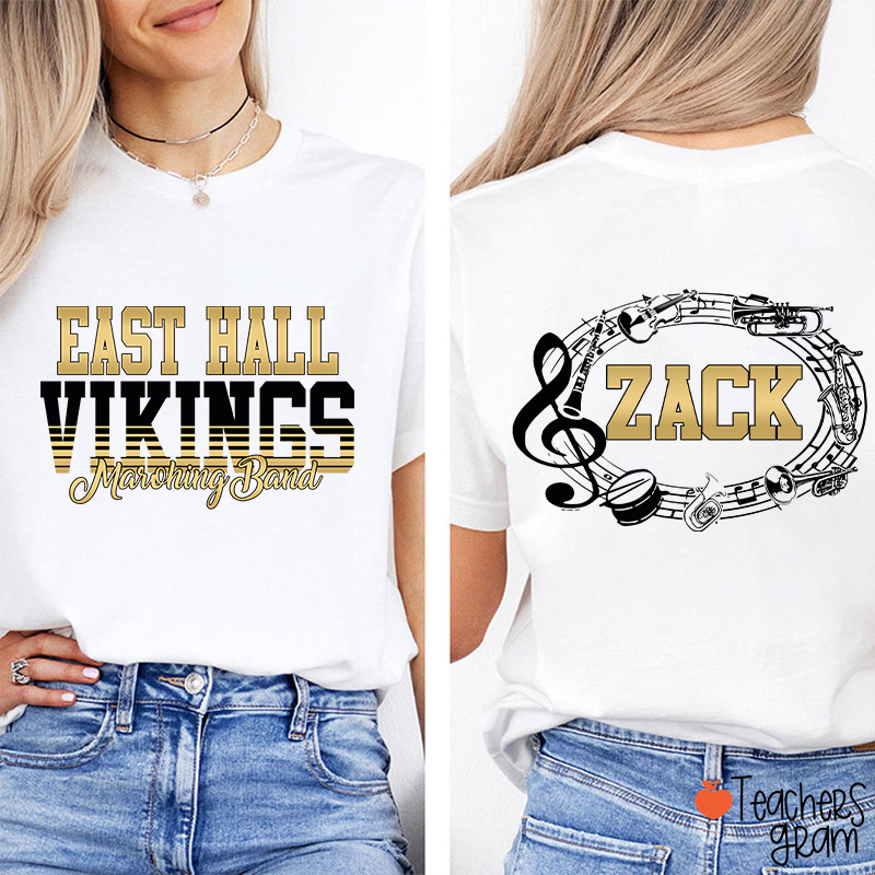 Personalized Band Music Note Mascot Two Sided Teacher T-Shirt
