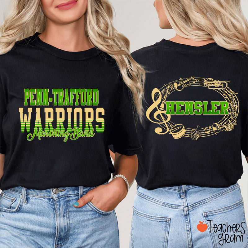 Personalized Band Music Note Mascot Two Sided Teacher T-Shirt