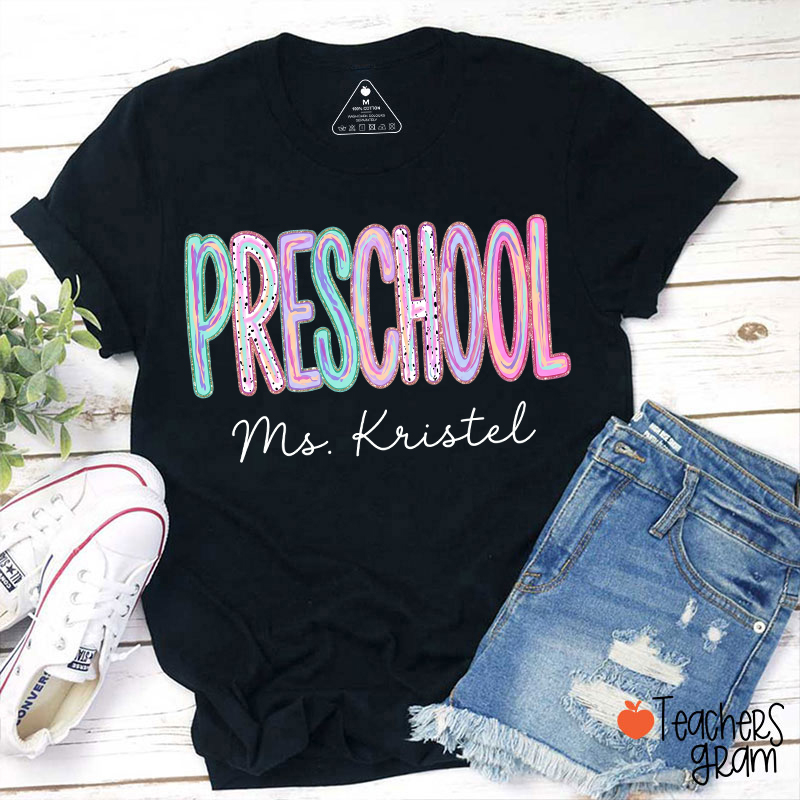 Personalized Grade Rainbow Doodle Name Teacher T-Shirt