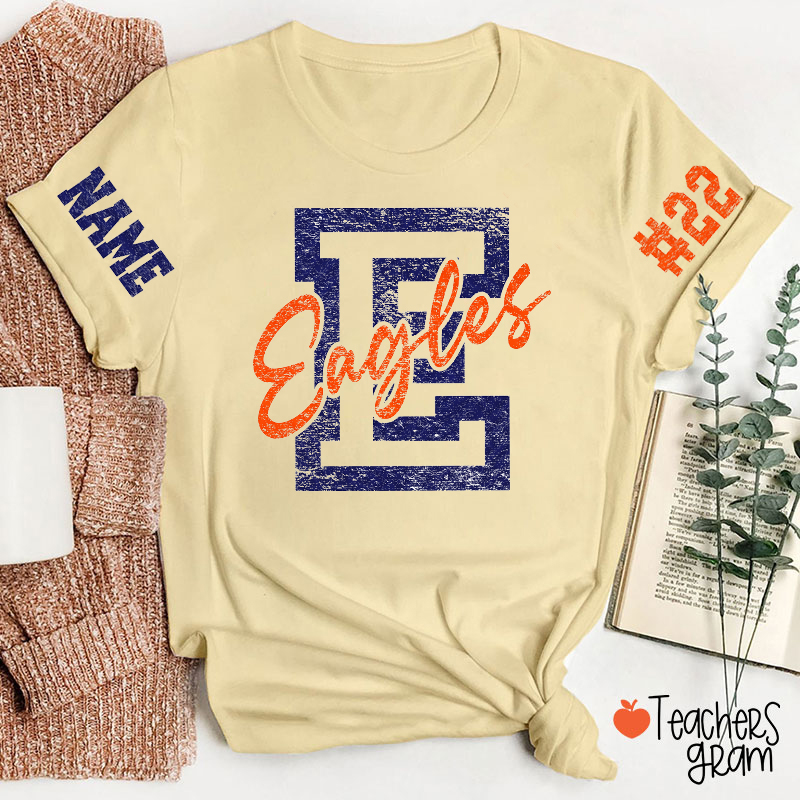 Personalized Mascot Sport Distressed Name Number Teacher T‑Shirt