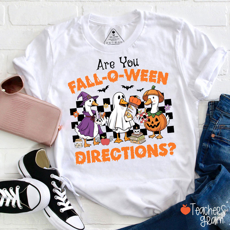 Silly Goose Fall‑o‑ween Checkered Teacher T‑Shirt