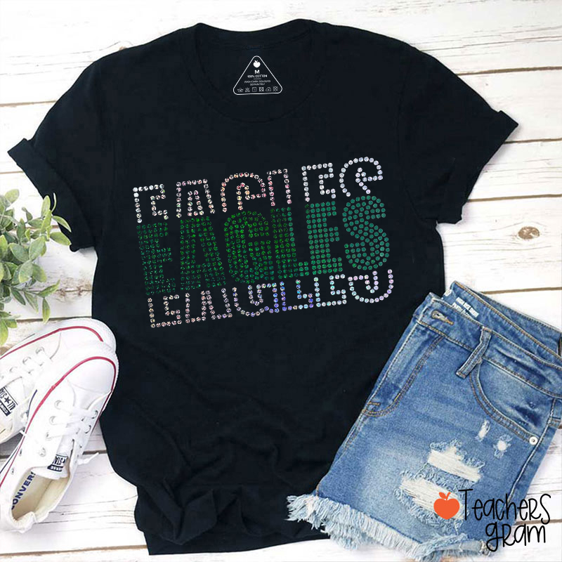 Personalized Mascot Rhinestone Stacked Letter Teacher T-Shirt