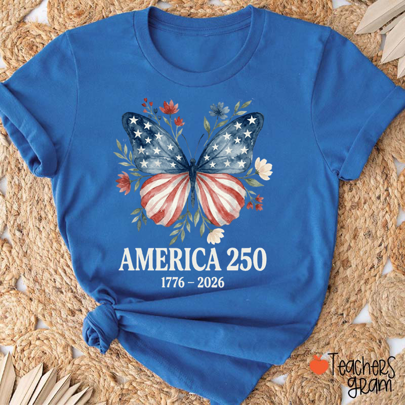 USA Butterfly Patriotic Watercolor Teacher T-Shirt