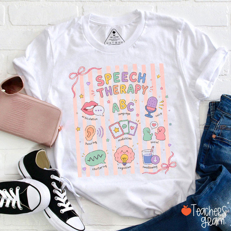 Speech Therapy Pink Stripes Teacher T-Shirt
