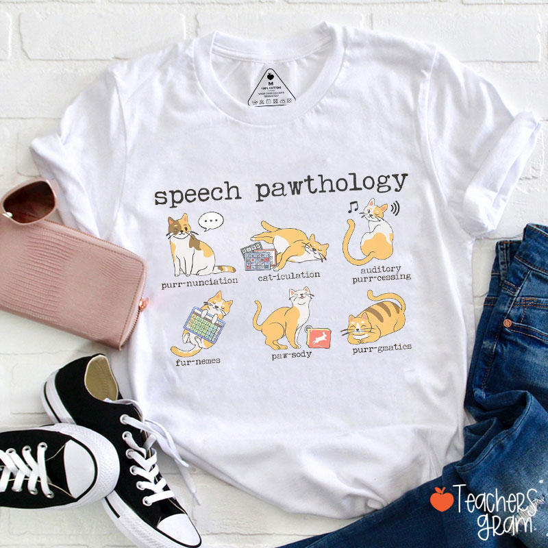 Speech Pawthology Cute Cats Teacher T-Shirt