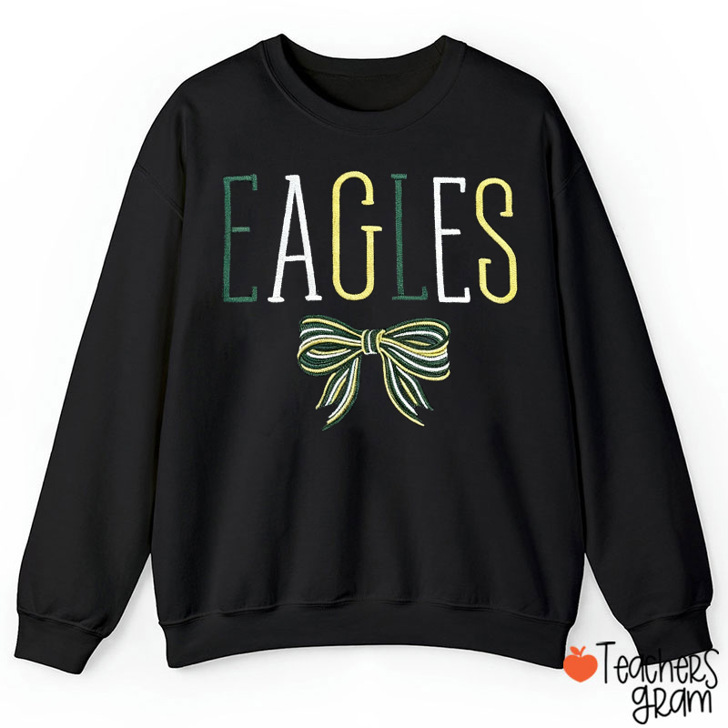 Personalized Mascot Coquette Bow Embroidery Style Teacher Sweatshirt