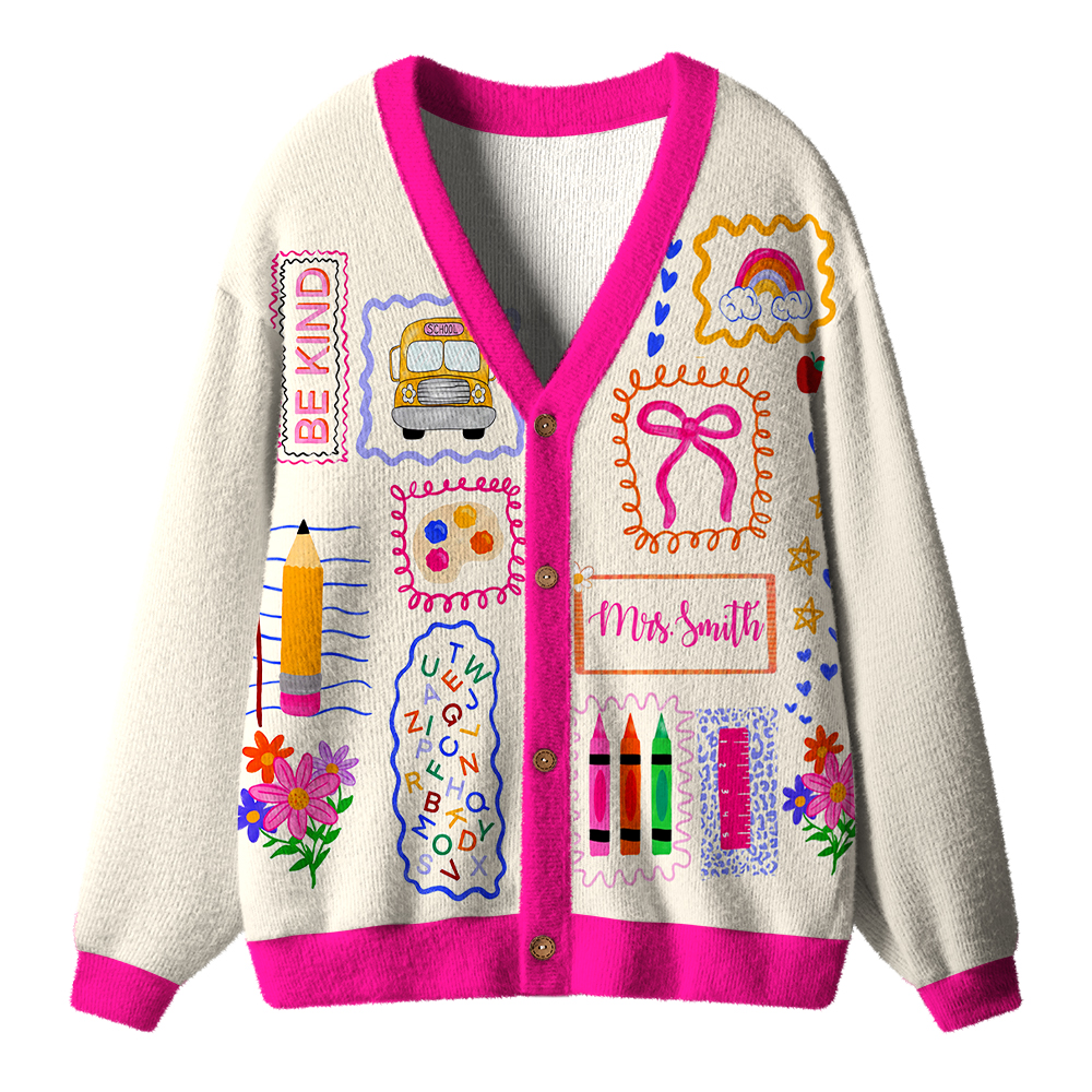 Personalized Name Grade Teacher Patchwork Teacher Ugly Cardigan Sweaters