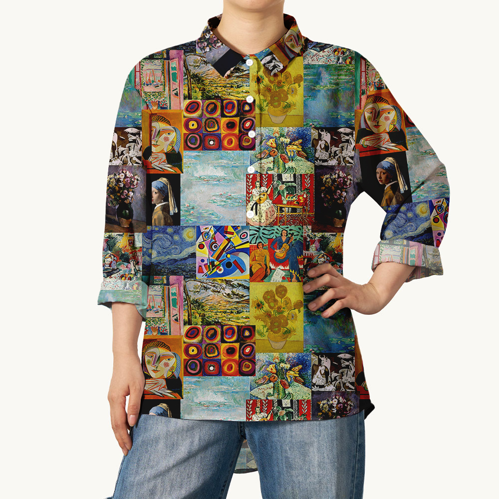 Famous Paintings Display Teacher Crinkle Fabric Shirt