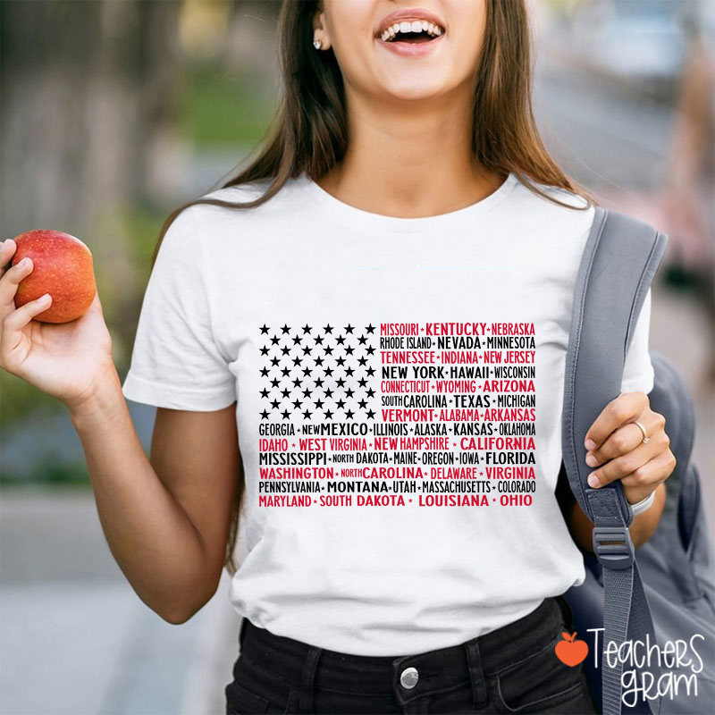 Vintage American Flag 4th Of July Teacher T-Shirt