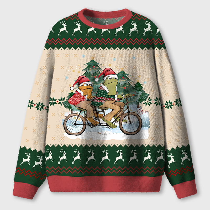 Frog's Christmas Trip Teacher Ugly Fluffy Christmas Sweater