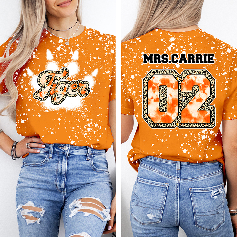 Personalized Mascot Paw Your Name And Number Teacher Two Sided Printed T-Shirt