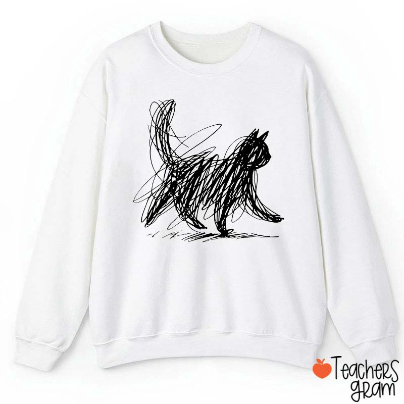 Vintage Cat Line Teacher Sweatshirt
