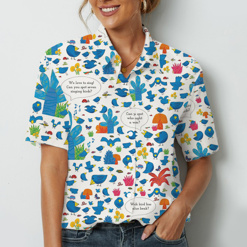 Blue Birds We Love To Sing Teacher Short Sleeve Shirt
