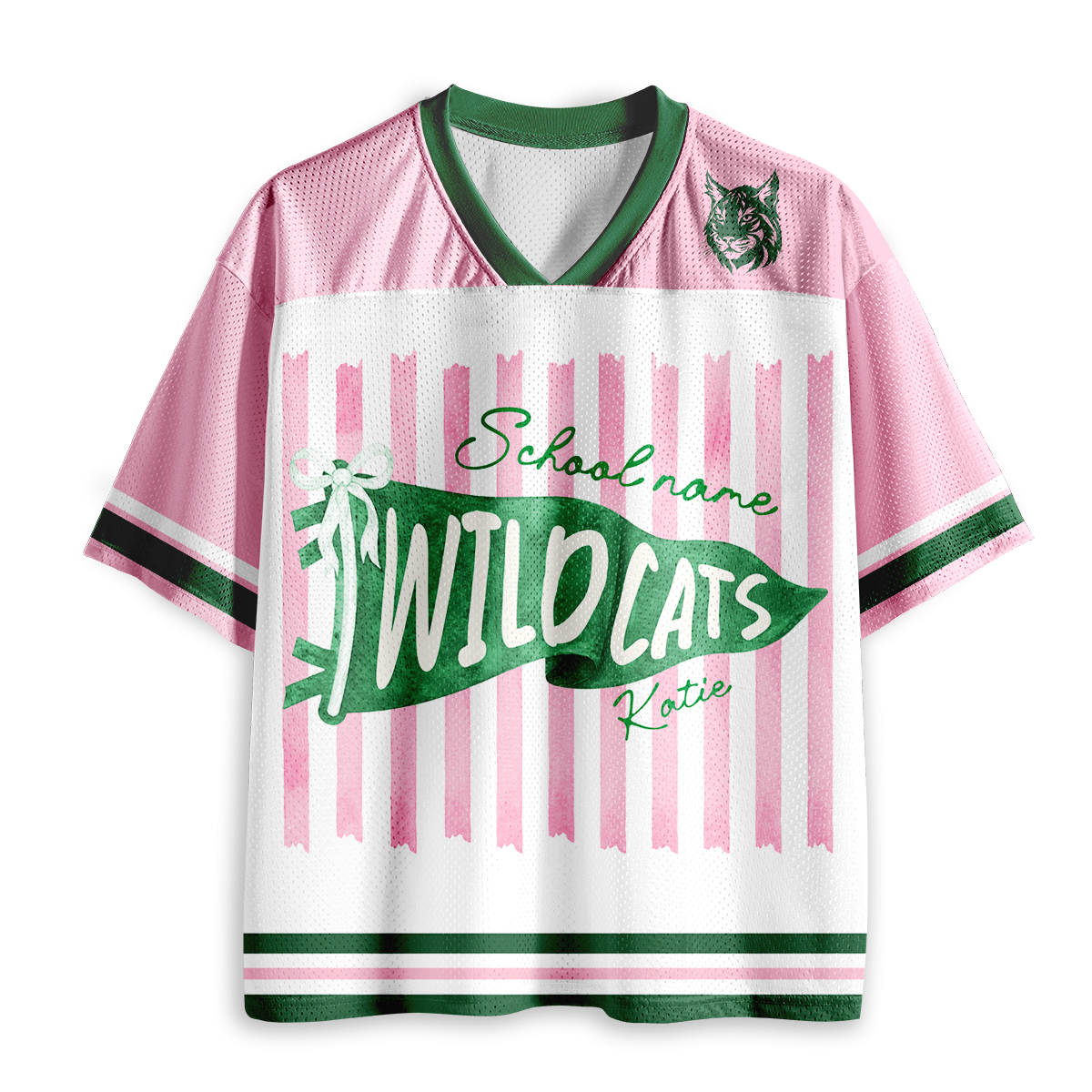 Personalized Mascot School Spirit Stripes Pennant Teacher Mesh Jersey