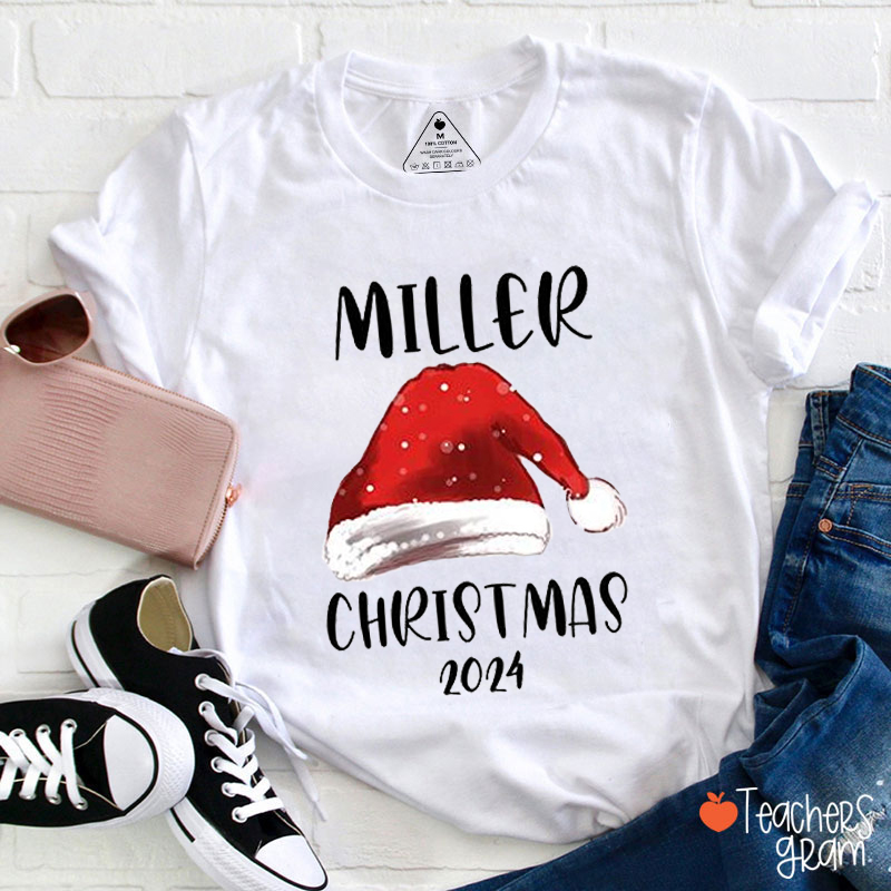 Personalized Name Santa Hat Teacher T-Shirt