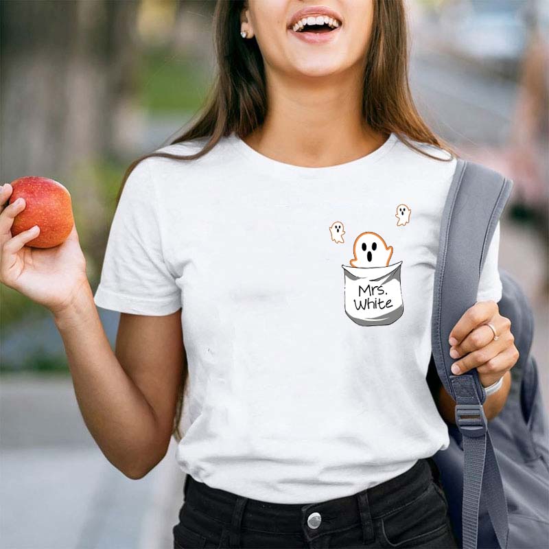Personalized Halloween Floating Ghost Fake Pocket T-Shirt