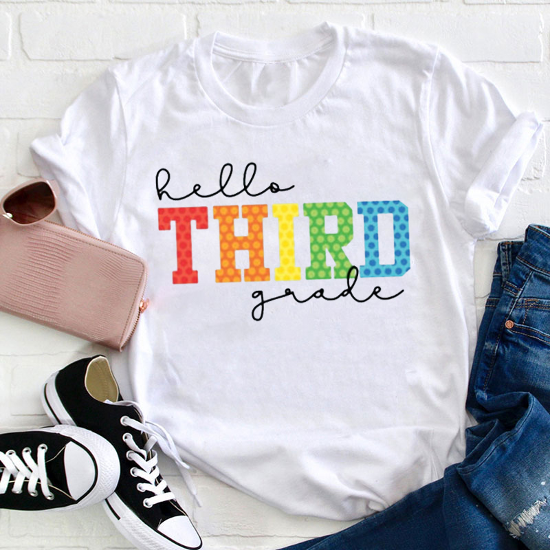 Personalized Colorful Dot Hello Grade Teacher T-Shirt