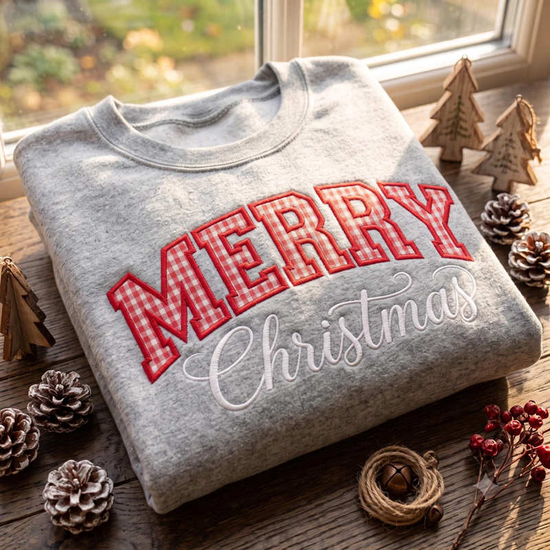 Personalized Classic Merry Christmas Plaid Letter Teacher Sweatshirt
