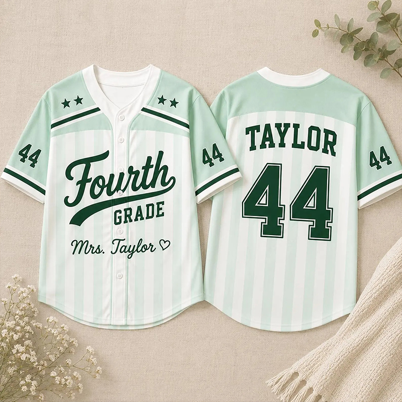 Personalized Grade And Name Preppy Color Block Stripes Script First Day Teacher Baseball Jersey