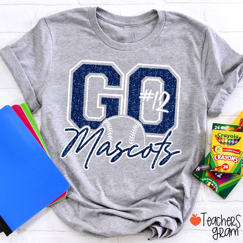 Personalized Mascot Glitter Sport Script Teacher T‑Shirt