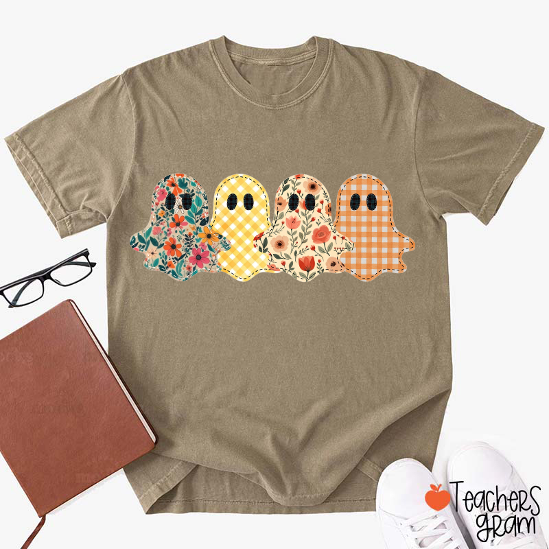 Floral Plaid Ghost Quartet Teacher T-Shirt