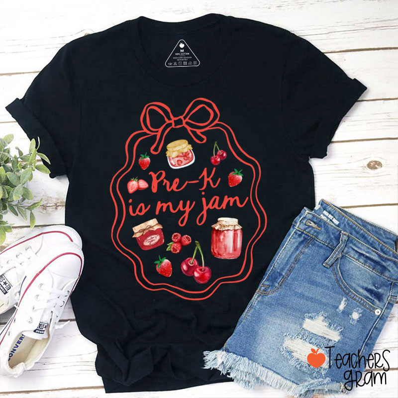 Personalized Grade Strawberry Jam Pink Bow Teacher T-Shirt