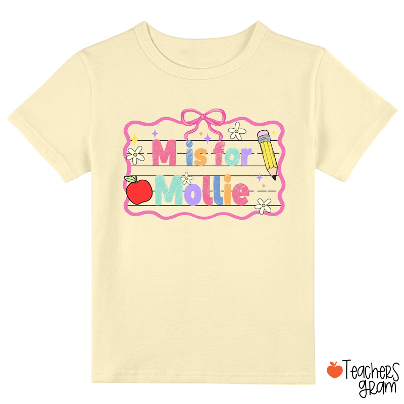 Personalized Name Apple Pencil Pink Bow Class T-Shirt