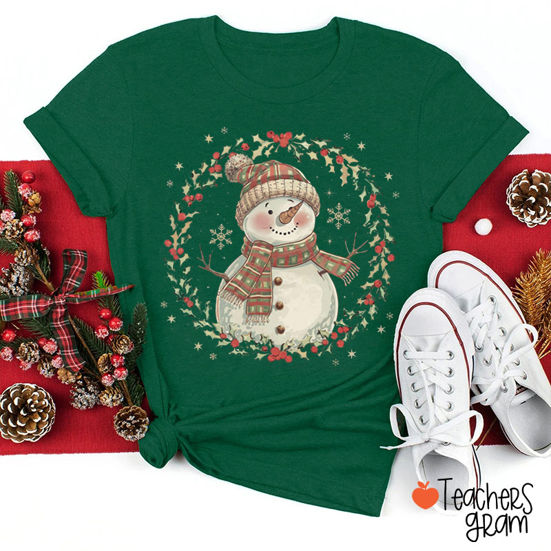 Snowman Holly Christmas Teacher T-Shirt