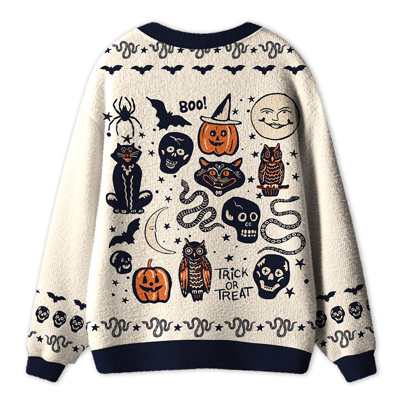 Vintage Halloween Trick Or Treat Teacher Cardigan Sweater