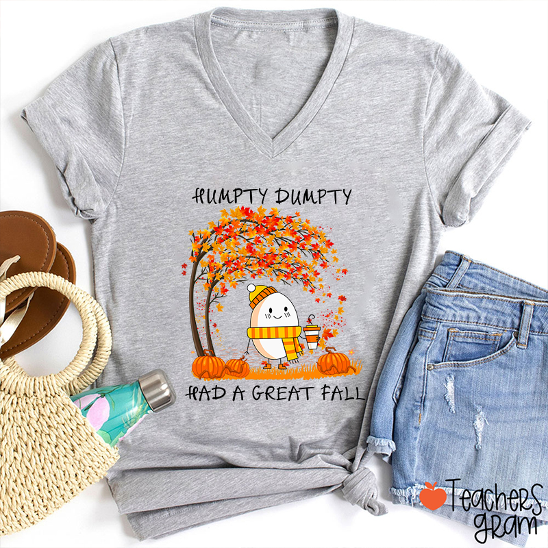 Humpty Happy Autumn Happy Fall Teacher Female V-Neck T-Shirt