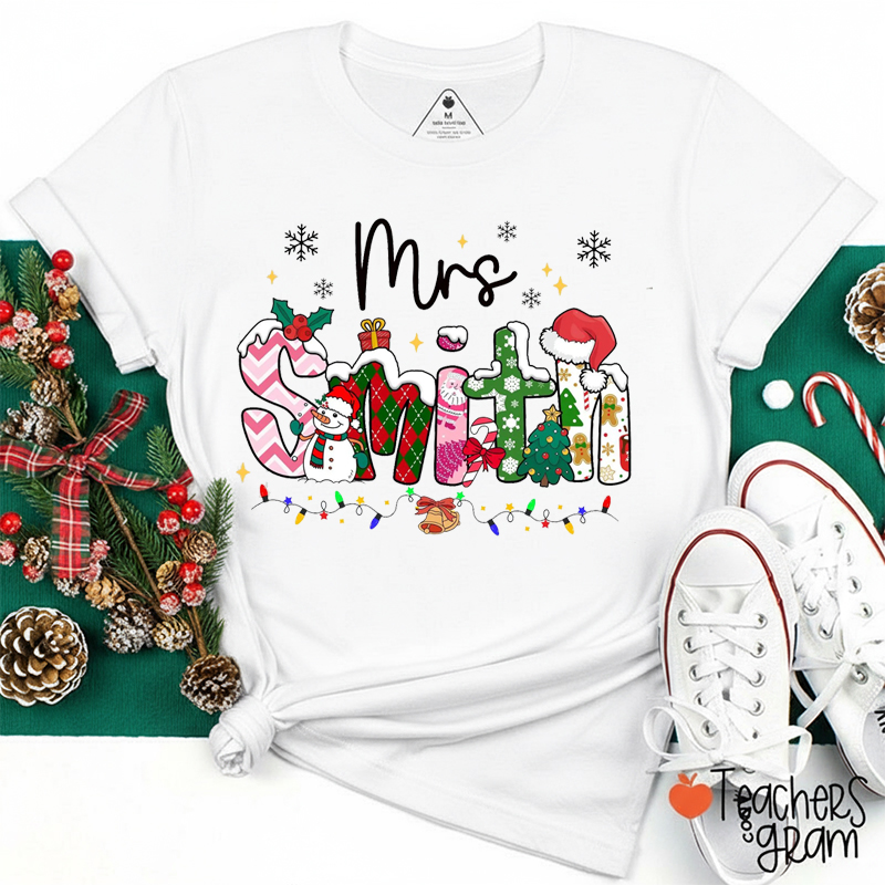 Personalized Name Christmas Lights Teacher T-Shirt