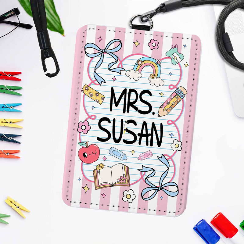 Personalized Pink Notebook Name Teacher Card Holder