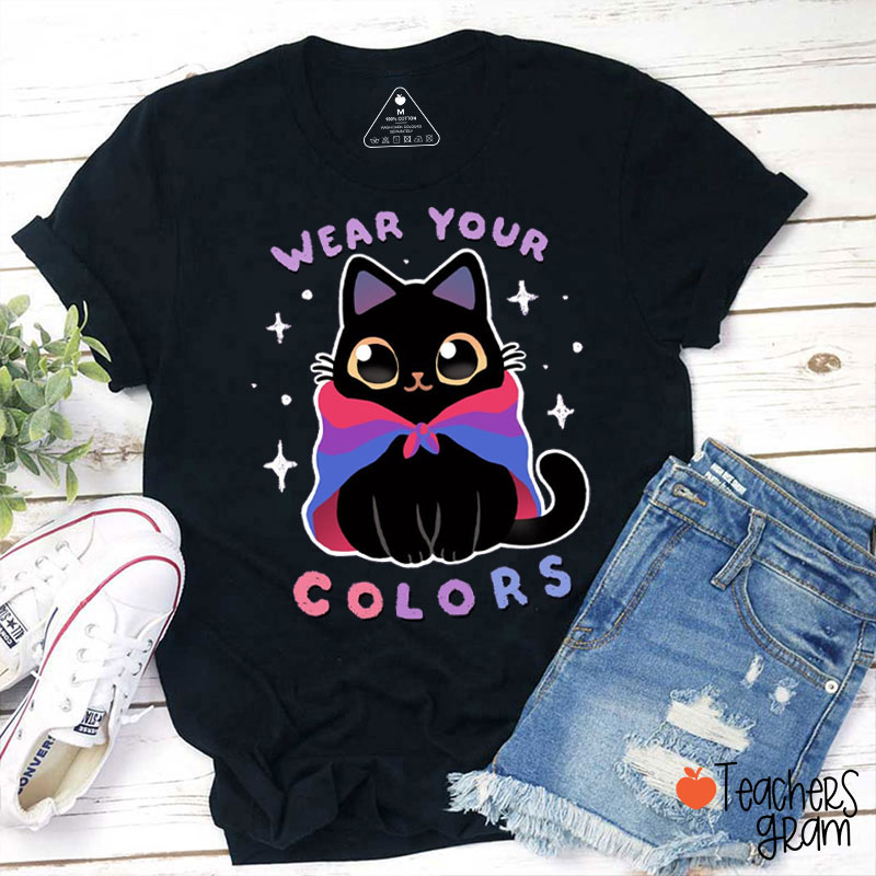 Personalized Wear Your Colors Cute Cat Teacher T-Shirt