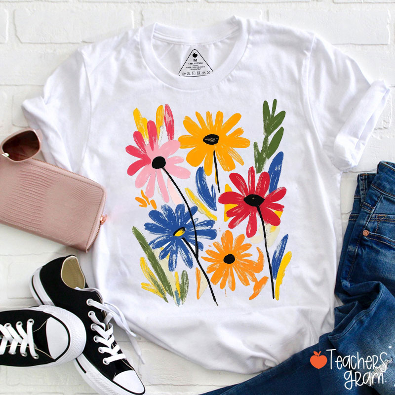 Beautiful Flower Summer Vibes Teacher T-Shirt