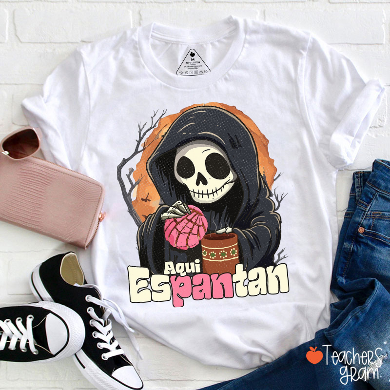 Here We Scare Grim Reaper Knitting Teacher T-Shirt