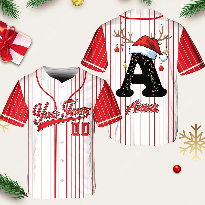Personalized Name And Initials Santa Hat Teacher Baseball Jersey