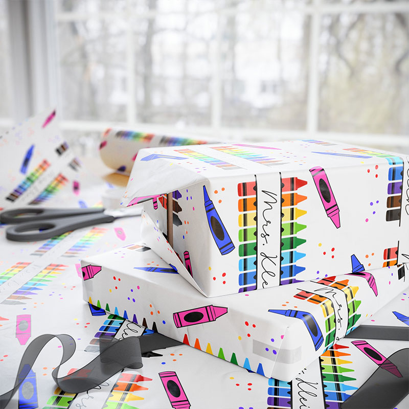 Personalized 5 Sheets Of Colorful Crayons Wrapping Paper