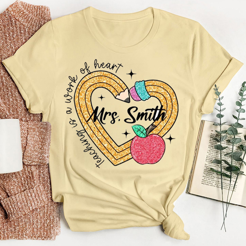 Teaching Is A Work Of Heart Glitter Teacher T-Shirt